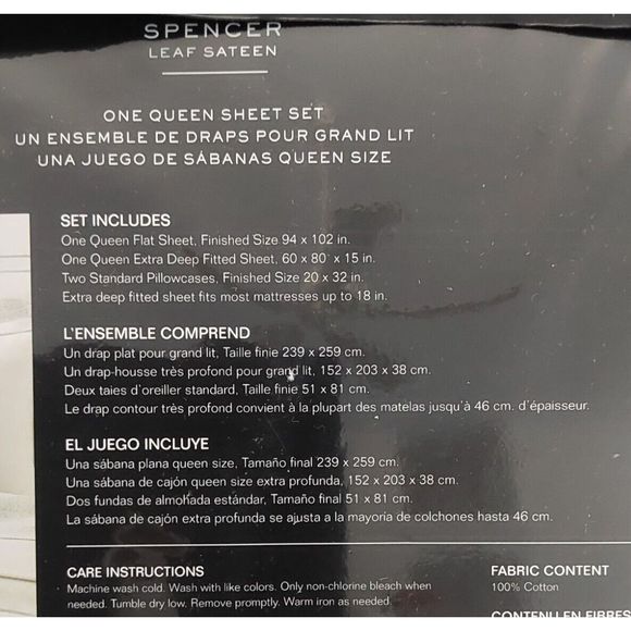 Ralph Lauren SPENCER LEAF SATEEN Grey 100% Cotton Queen Sheet Set Bedding - Picture 8 of 9